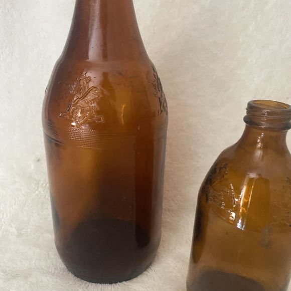 Lot of 2 Rare Amber Embossed Turkey Neck Glass AA Anceint Age Whiskey Bottles - Picture 3 of 9